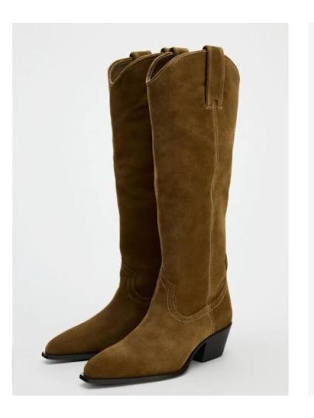 Zara Women Cowboy Boots Knee high EU 40 US 9 Split Suede Brown 2057/410 NWT